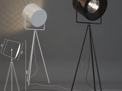 Modern Black and White Floor Lamps with Tripod Base and Cylindrical Mesh Lamp Shades 3d model
