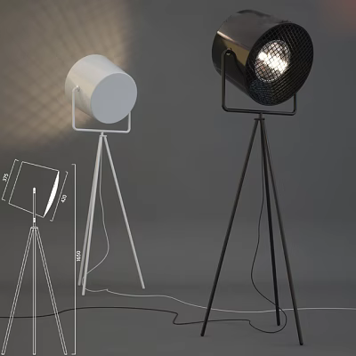 Modern Black and White Floor Lamps with Tripod Base and Cylindrical Mesh Lamp Shades 3d model