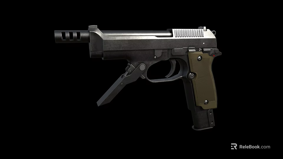 Tactical Pistol With Metal Body Green Grip Barrel Trigger And Magazine Design 3d model 