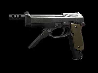 Tactical Pistol With Metal Body Green Grip Barrel Trigger And Magazine Design 3d model