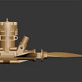 Golden Mechanical Engine Device With Shiny Propeller Blade And Metal Components