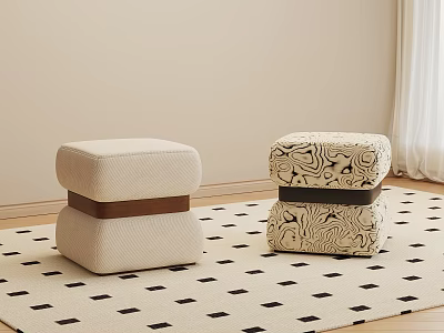 Modern Upholstered Shoe Stool Design With Solid And Patterned Fabric Wooden Accents 3d model