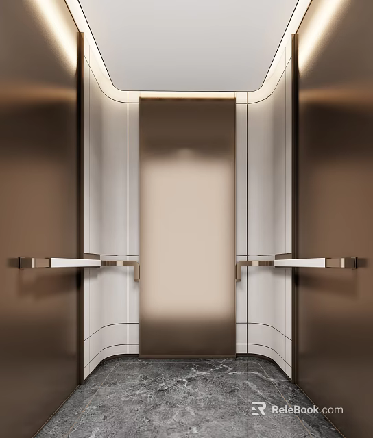 Elegant Modern Elevator Interior Design With Metallic Accents And Ambient Lighting 3d model 