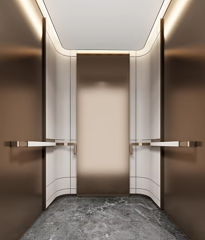 Elegant Modern Elevator Interior Design With Metallic Accents And Ambient Lighting 3d model