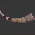 Handcrafted Wooden Horn With Intricate Metal Decorative Bands As Household Item