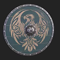 Round Wooden Shield with Eagle Design and Metal Rim Central Boss
