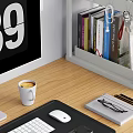Organized Office Desk Setup With Desk Organizer Glass Cups Pink Label Clock Display And Supplies