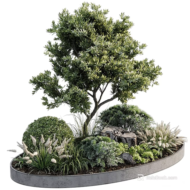 Lush Layered Plant Combination With Tall Trees Round Shrubs And Feathery Grasses 3d model 