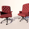 Red Tufted Upholstered Office Chairs With Armrests Five-Star Base And Rolling Wheels 3d model