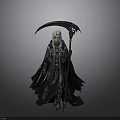 Dark Fantasy Grim Reaper Figure With White Hair Black Robe And Ornate Scythe