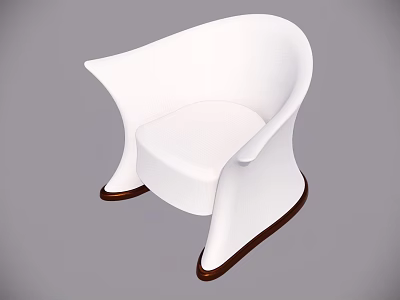Modern White Single Sofa with Curved Armrest and Brown Wooden Legs Design 3d model
