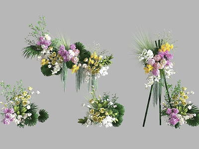 Floral Display With Purple Yellow White Flowers And Green Foliage Decorative Arrangements 3d model