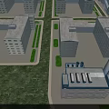 Multiple Industrial Factory Buildings With Symmetrical Layout And Green Surroundings