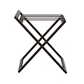 Dark Foldable Stool With Slatted Seat And Metal Crossed Legs Frame Design