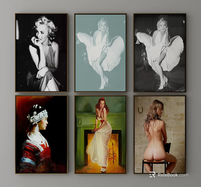 Vintage And Modern Portrait Paintings Featuring Female Figures In Various Poses And Styles 3d model 