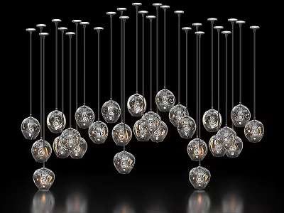 Modern Chandelier With Spherical Crystal Shades And Multiple Metal Hanging Stems 3d model