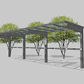 Modern Glass Roof Canopy with Metal Frame and Trees in Outdoor Area