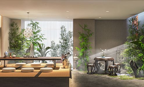 New Chinese Teahouse Box Teahouse Tea House Tea Room Tea Space Tea Table and Chair Tea Tasting Area Sofa Landscape Sketch 3d model