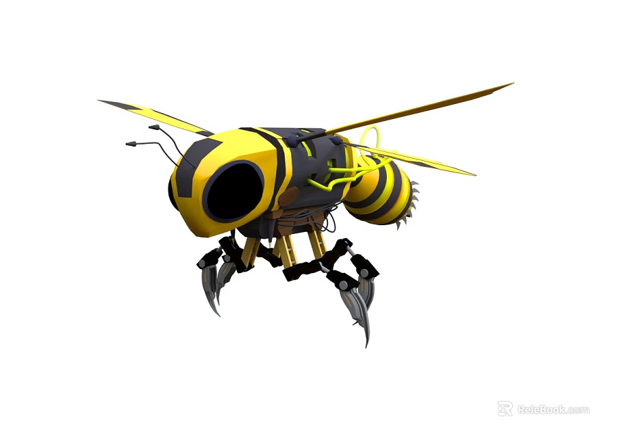 Robotic Bee Design With Yellow Black Stripes And Mechanical Wings Legs Structure 3d model 