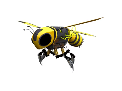 Robotic Bee Design With Yellow Black Stripes And Mechanical Wings Legs Structure 3d model