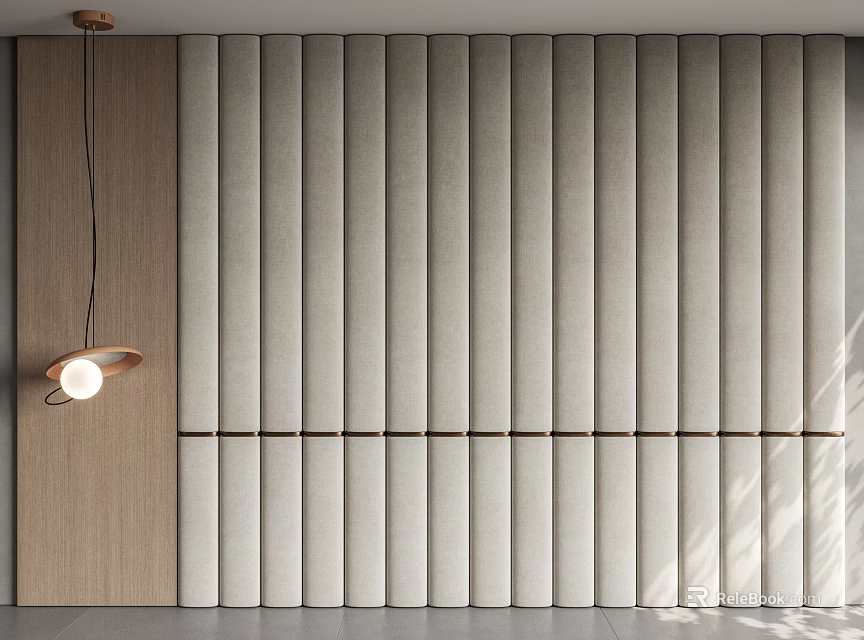Modern Bedhead Wall With Padded Panels And Hanging Light 3d model 