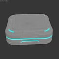 Gray Square Electronic Appliance With Blue Glowing Edges And Modern Design