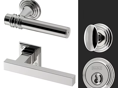 Modern Chrome Plated Door Handle Set With Lock Cylinder And Plate 3d model