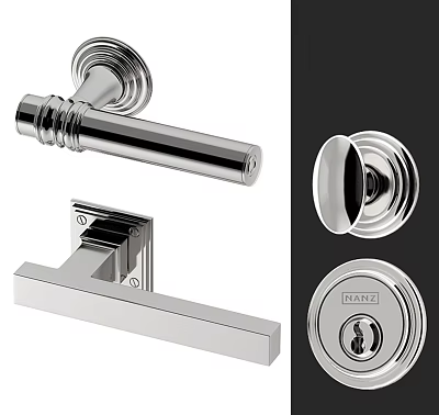 Modern Chrome Plated Door Handle Set With Lock Cylinder And Plate 3d model