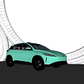Mint Green SUV Car With Sleek Design In Futuristic Architecture Under Blue Sky