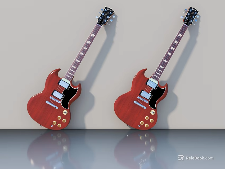 Red Flush Door Design With Wall Mounted Style And Reflective Surface 3d model