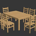 Simple Wooden Square Dining Table Set With Six Matching Chairs 3d model