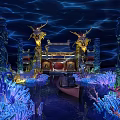 Ancient Underwater Scene With Golden Dragons Ornate Pillars And Small Boat 3d model