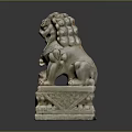 Traditional Golden Lion Statue With Intricate Carved Base And Decorative Design