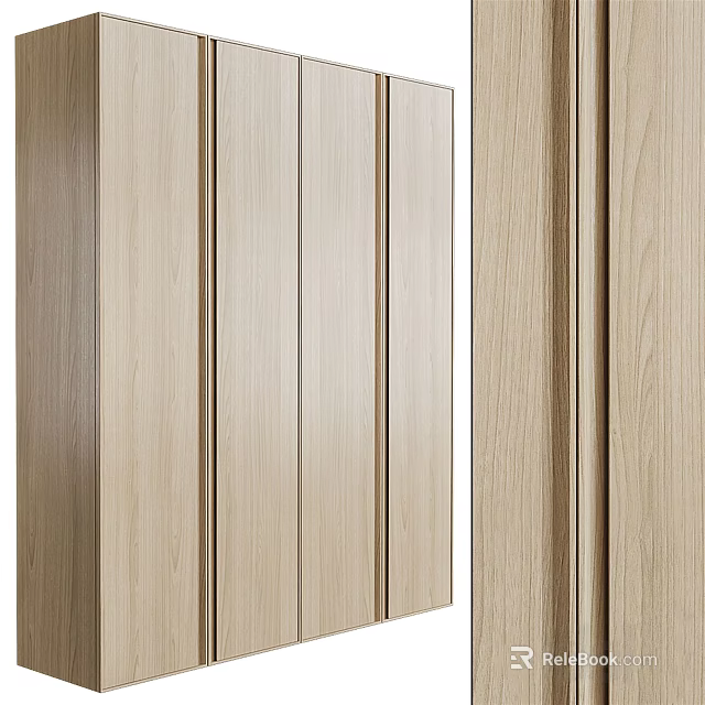 Modern Minimalist Wooden Wardrobe With Sliding Doors And Light Wood Finish 3d model 