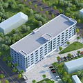 Industrial Factory Building with Multi Story Structure Surrounding Trees Parking Lot and Roads