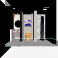 Modern Bathroom Interior With Patterned Walls And Shower Area 3d model
