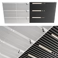 Modern Recessed Downlights And Spotlights Installed In Perforated White And Slat Black Ceilings