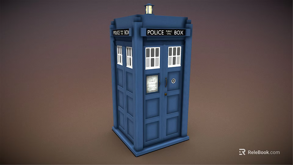 Classic Blue Police Box Structure With White Windows And Top Light 3d model