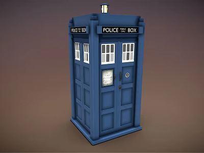 Classic Blue Police Box Structure With White Windows And Top Light 3d model