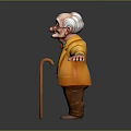 Game Movie Character Elderly Man Wearing Yellow Coat Red Bow Tie with Cane Arms Outstretched