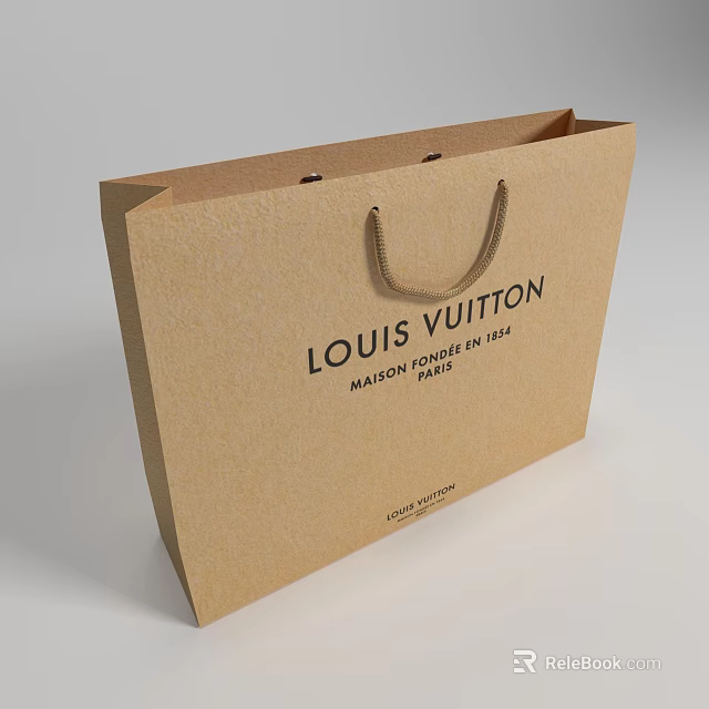 Louis Vuitton Brown Paper Shopping Bag With Leather Handle And Paris Logo 3d model 
