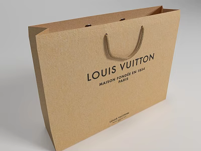 Louis Vuitton Brown Paper Shopping Bag With Leather Handle And Paris Logo 3d model