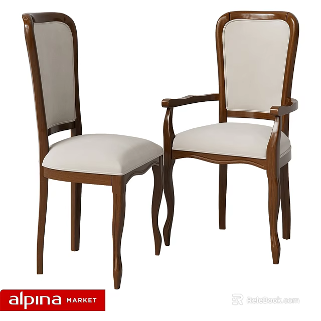 Stylish Single Chair With Wooden Frame And White Upholstered Seat Design 3d model 