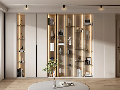 Modern Built in Bookcase with Open Shelves Books and Decorative Items 3d model