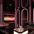 Luxurious KTV Room With Pink Neon Lights Arched Design And Sofa Area