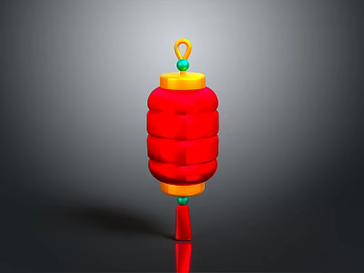 Traditional Chinese Red Lantern With Yellow Top Green Decorations And Tassel 3d model