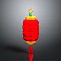 Traditional Chinese Red Lantern With Yellow Top Green Decorations And Tassel