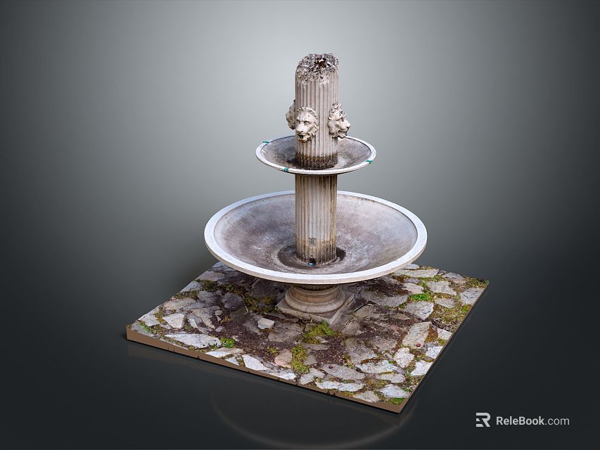 Three Tiered Outdoor Decorative Fountain With Stone Column Slab Base And Decorative Heads 3d model 
