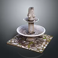 Three Tiered Outdoor Decorative Fountain With Stone Column Slab Base And Decorative Heads