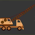 Wooden Toy Crane Truck With Extendable Boom And Hook On Reflective Surface